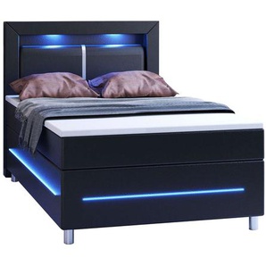 Boxspringbett Norfolk 120 x 200 cm schwarz - LED-Streifen und Federkernmatratze