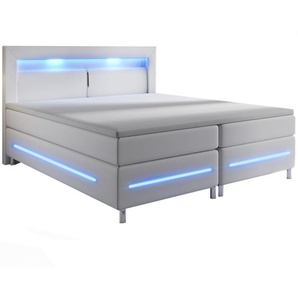 Boxspringbett Norfolk 180 x 200 cm weiß - LED-Streifen und Federkernmatratze