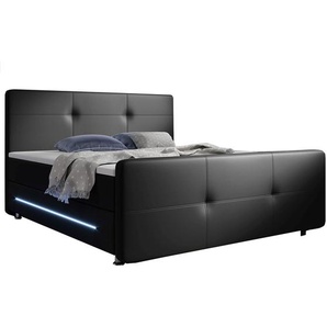 Boxspringbett Oakland 140 x 200 cm Kunstleder mit Federkern Matratze in schwarz