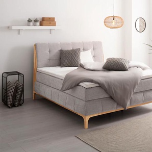 Boxspringbett OTTO PRODUCTS Jelle Komplettbetten Gr. Chenille Polyester Topper Premium, Liegefläche B/L: 180 cm x 200 cm Betthöhe: 71 cm, Gewicht bis: 100 kg + 120 kg H3 + H4, 7-Zonen-Taschen-Federkernmatratze, silberfarben Boxspringbett Boxspringbetten