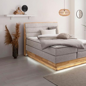 Boxspringbett OTTO PRODUCTS Komplettbetten Gr. Flachgewebe Polyester mit LED-Beleuchtung, mit Basic-Topper, Liegefläche B/L: 160 cm x 200 cm Betthöhe: 69 cm, Gewicht bis: 120 kg + 120 kg H4 + H4, 7-Zonen-Taschen-Federkernmatratze, grau (platinum)