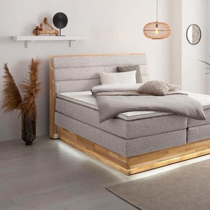 Boxspringbett OTTO PRODUCTS Komplettbetten Gr. Flachgewebe Polyester mit LED-Beleuchtung, mit Basic-Topper, Liegefläche B/L: 180 cm x 200 cm Betthöhe: 69 cm, Gewicht bis: 100 kg + 100 kg H3 + H3, 7-Zonen-Taschen-Federkernmatratze, grau (platinum)