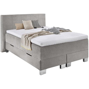 Boxspringbett Pitigala 140 x 200cm Kunstleder/Webstoff Grau Fichte/Kiefer