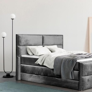 Boxspringbett PLACES OF STYLE Croco Komplettbetten Gr. Samtvelours, Liegefläche B/L: 120 cm x 200 cm Betthöhe: 68 cm, Gewicht bis: 80 kg H2, Bonnell-Federkernmatratze, silberfarben (silber) Boxspringbett Boxspringbetten mit Bettkasten Topper und