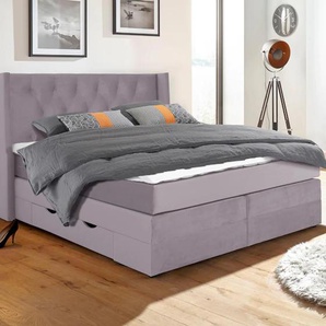 Boxspringbett PLACES OF STYLE Elegance Komplettbetten Gr. Samtoptik, Liegefläche B/L: 140 cm x 200 cm, Gewicht bis: 100 kg H3, Taschen-Federkernmatratze, lila (flieder) Boxspringbetten ohne Bettkasten mit schöner Knopfheftung, in den Härtegraden H2 & H3,