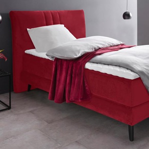 Boxspringbett PLACES OF STYLE Skien Komplettbetten Gr. Samtoptik, Liegefläche B/L: 100 cm x 200 cm Betthöhe: 50 cm, Gewicht bis: 80 kg H2, 7-Zonen-Kaltschaummatratze, rot Bett Boxspringbett Polsterbetten Boxspringbetten ohne Bettkasten Komplettbetten