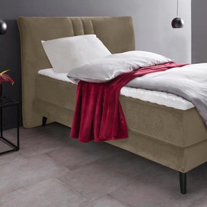 Boxspringbett PLACES OF STYLE Skien Komplettbetten Gr. Samtoptik, Liegefläche B/L: 140 cm x 200 cm Betthöhe: 50 cm, Gewicht bis: 100 kg H3, Bonnell-Federkernmatratze, grau (taupe) Bett Boxspringbett Polsterbetten Boxspringbetten ohne Bettkasten