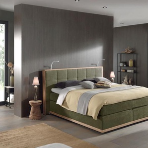 Boxspringbett PLACES OF STYLE Vinton Komplettbetten Gr. Luxus-Microfaser Vintage Polyester Topper Basic LED-Beleuchtung, Liegefläche B/L: 160 cm x 200 cm Betthöhe: 59 cm, Gewicht bis: 100 kg + 120 kg H3 + H4, 7-Zonen-Taschen-Federkernmatratze, grün