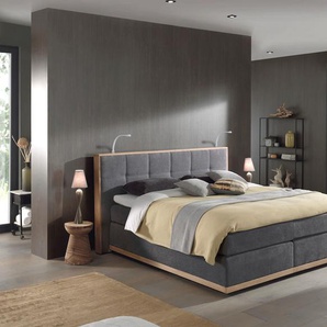 Boxspringbett PLACES OF STYLE Vinton Komplettbetten Gr. Luxus-Microfaser Vintage Polyester Topper Basic LED-Beleuchtung, Liegefläche B/L: 200 cm x 200 cm Betthöhe: 59 cm, Gewicht bis: 120 kg + 120 kg H4 + H4, 7-Zonen-Taschen-Federkernmatratze, grau