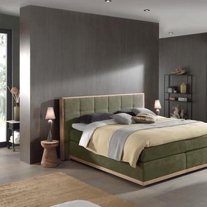 Boxspringbett PLACES OF STYLE Vinton Komplettbetten Gr. Luxus-Microfaser Vintage Polyester Topper Basic, Liegefläche B/L: 200 cm x 200 cm Betthöhe: 59 cm, Gewicht bis: 80 kg + 100 kg H2 + H3, 7-Zonen-Taschen-Federkernmatratze, grün (olive) Bett