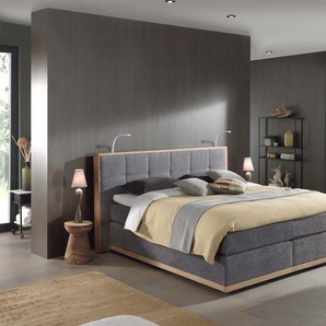 Boxspringbett PLACES OF STYLE Vinton Komplettbetten Gr. Microfaser Polyester Topper Basic LED-Beleuchtung, Liegefläche B/L: 200 cm x 200 cm Betthöhe: 59 cm, Gewicht bis: 80 kg + 120 kg H2 + H4, 7-Zonen-Taschen-Federkernmatratze, grau (anthrazit) Bett