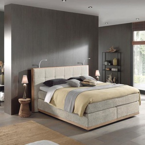 Boxspringbett PLACES OF STYLE Vinton Komplettbetten Gr. Microfaser Polyester Topper Basic LED-Beleuchtung, Liegefläche B/L: 200 cm x 200 cm Betthöhe: 59 cm, Gewicht bis: 80 kg + 80 kg H2 + H2, 7-Zonen-Taschen-Federkernmatratze, beige Bett Boxspringbett