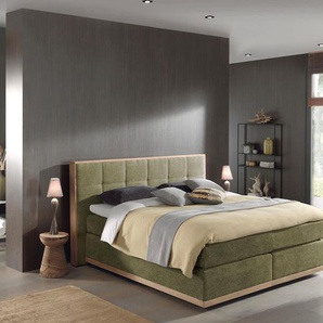 Boxspringbett PLACES OF STYLE Vinton Komplettbetten Gr. Microfaser Polyester Topper Basic, Liegefläche B/L: 160 cm x 200 cm Betthöhe: 59 cm, Gewicht bis: 100 kg + 100 kg H3 + H3, 7-Zonen-Taschen-Federkernmatratze, grün (olive) Bett Boxspringbett