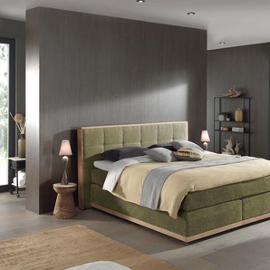 Boxspringbett PLACES OF STYLE Vinton Komplettbetten Gr. Microfaser Polyester Topper Premium, Liegefläche B/L: 180 cm x 200 cm Betthöhe: 59 cm, Gewicht bis: 80 kg + 100 kg H2 + H3, 7-Zonen-Taschen-Federkernmatratze, grün (olive) Bett Boxspringbett