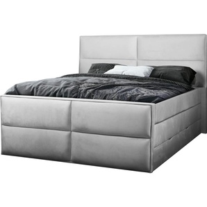 Boxspringbett PLACES OF STYLE Williston Komplettbetten Gr. Samtoptik, Liegefläche B/L: 180 cm x 200 cm Betthöhe: 68 cm, Gewicht bis: 130 kg H4, Taschen-Federkernmatratze, silberfarben (silber) Boxspringbett Boxspringbetten mit Bettkasten incl. Topper und