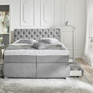 Boxspringbett RELITA Komplettbetten Gr. Holzwerkstoff, Liegefläche B/L: 180 cm x 200 cm, Gewicht bis: 100 kg + 100 kg H3 + H3, 7-Zonen-Taschen-Federkernmatratze, grau (stoff romeo 8033) Boxspringbetten ohne Bettkasten Boxspringbett mit 180 x 200 cm