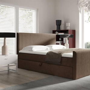 Boxspringbett Schlafzimmerbett ADRIEN 140x220cm in Stoff Fresh Braun