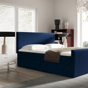 Boxspringbett Schlafzimmerbett ADRIEN 140x220cm in Stoff Fresh Dunkelblau