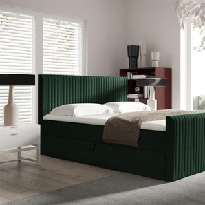 Boxspringbett Schlafzimmerbett ADRIEN 160x220cm in Stoff Fresh Flaschengrün
