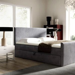 Boxspringbett Schlafzimmerbett ADRIEN 200x220cm in Stoff Fresh Silbergrau