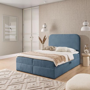 Boxspringbett Schlafzimmerbett AMADOR PREMIUM 180x220cm Stoff Coral Himmelblau