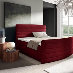 Boxspringbett Schlafzimmerbett AMBRA 140x200cm Stoff Elisa Velvet Bordeauxrot