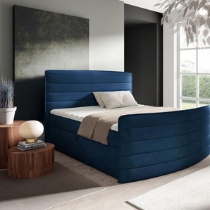 Boxspringbett Schlafzimmerbett AMBRA 140x200cm Stoff Elisa Velvet Dunkelblau