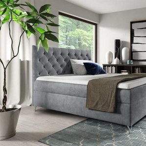Boxspringbett Schlafzimmerbett AMBRE 120x220cm in Stoff Fresh Grau