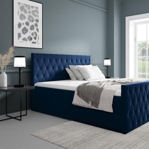Boxspringbett Schlafzimmerbett ASHER 140x220cm in Stoff Fresh Dunkelblau