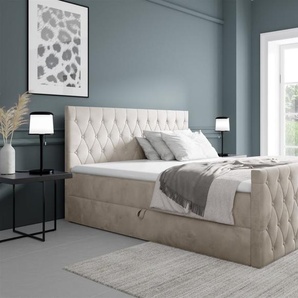 Boxspringbett Schlafzimmerbett ASHER 180x220cm in Stoff Fresh Altweiß