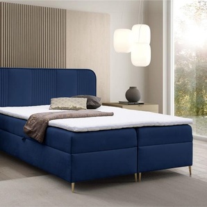 Boxspringbett Schlafzimmerbett AVERY PREMIUM 140x220cm Stoff Magic Velvet Blau