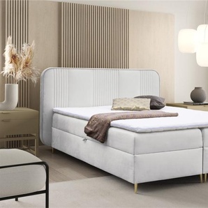 Boxspringbett Schlafzimmerbett AVERY PREMIUM 180x200cm Stoff Magic Velvet Altweiß
