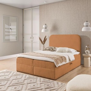 Boxspringbett Schlafzimmerbett BINETA PREMIUM 120x200cm Stoff Coral Cognac
