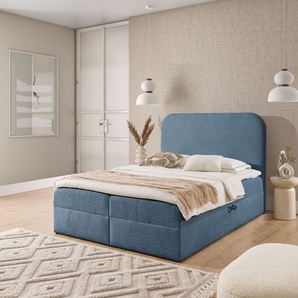 Boxspringbett Schlafzimmerbett BINETA PREMIUM 140x220cm Stoff Coral Himmelblau
