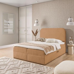 Boxspringbett Schlafzimmerbett BINETA PREMIUM 160x200cm Stoff Coral Apricot