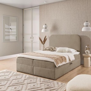 Boxspringbett Schlafzimmerbett BINETA PREMIUM 160x220cm Stoff Coral Dunkelbeige