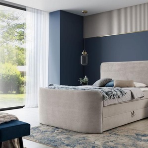Boxspringbett Schlafzimmerbett BODY 120x200cm in Stoff Beige inkl. Bettkasten