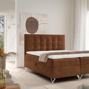 Boxspringbett Schlafzimmerbett CANDELA PREMIUM 200x200cm Stoff Coral Braun