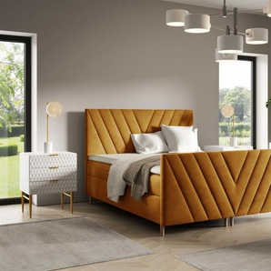 Boxspringbett Schlafzimmerbett CARLITO 140x200cm in Stoff Fresh Senfgelb