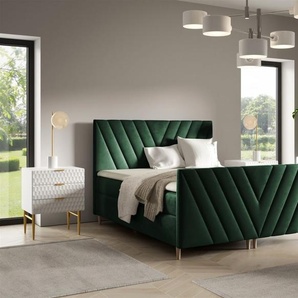 Boxspringbett Schlafzimmerbett CARLITO PREMIUM 140x200cm Stoff Fresh Flaschengrün