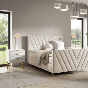 Boxspringbett Schlafzimmerbett CARLITO PREMIUM 200x200cm Stoff Fresh Altweiß