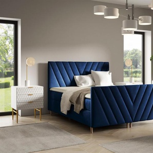 Boxspringbett Schlafzimmerbett CARLITO PREMIUM 200x200cm Stoff Fresh Dunkelblau