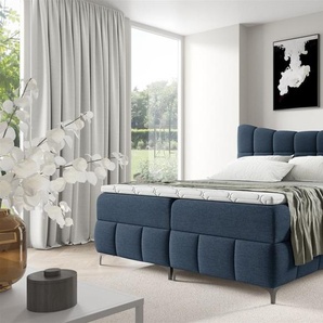 Boxspringbett Schlafzimmerbett CHARLES 140x200cm Stoff Aragon Dunkelblau