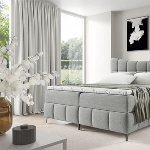 Boxspringbett Schlafzimmerbett CHARLES 180x200cm Stoff Aragon Hellgrau