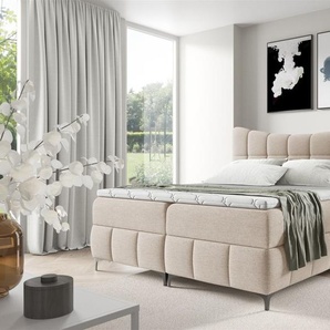 Boxspringbett Schlafzimmerbett CHARLES PREMIUM 140x200cm Stoff Freya Latte