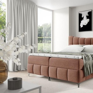 Boxspringbett Schlafzimmerbett CHARLES PREMIUM 200x200cm Stoff Aragon Rostbraun