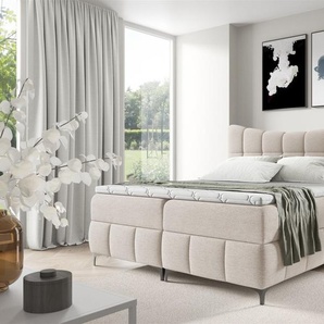 Boxspringbett Schlafzimmerbett CHARLES PREMIUM 200x200cm Stoff Aragon Weiß