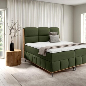 Boxspringbett Schlafzimmerbett CHARLIE 140x200cm Stoff Fibi Flaschengrün