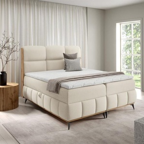 Boxspringbett Schlafzimmerbett CHARLIE PREMIUM 140x200cm Stoff Fibi Creme