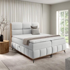 Boxspringbett Schlafzimmerbett CHARLIE PREMIUM 140x200cm Stoff Fibi Hellgrau